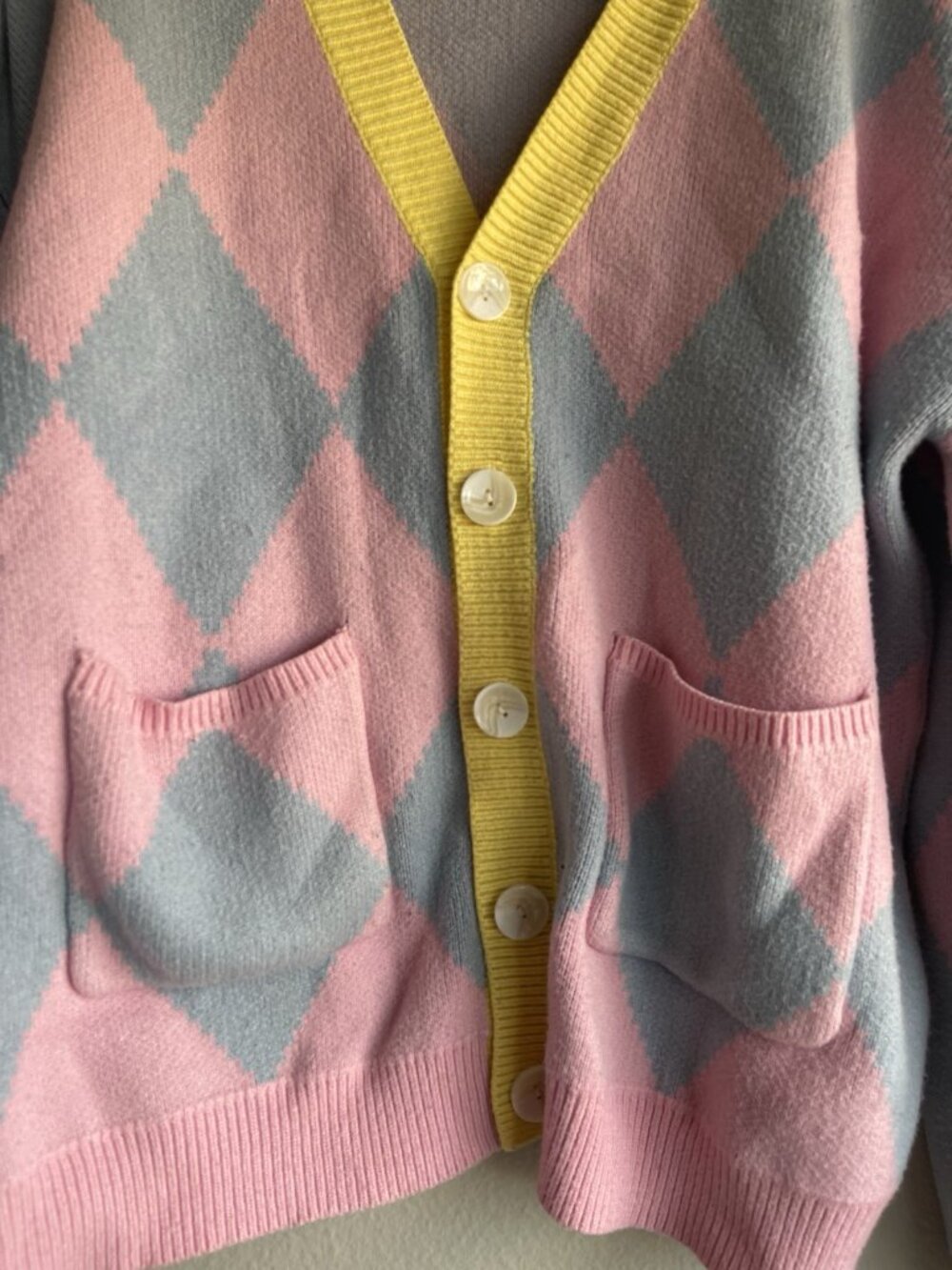 Steady Hands Howls Moving Castle Argyle Cardigan Pink/Yellow Women’s Sz M/L - Picture 10 of 13